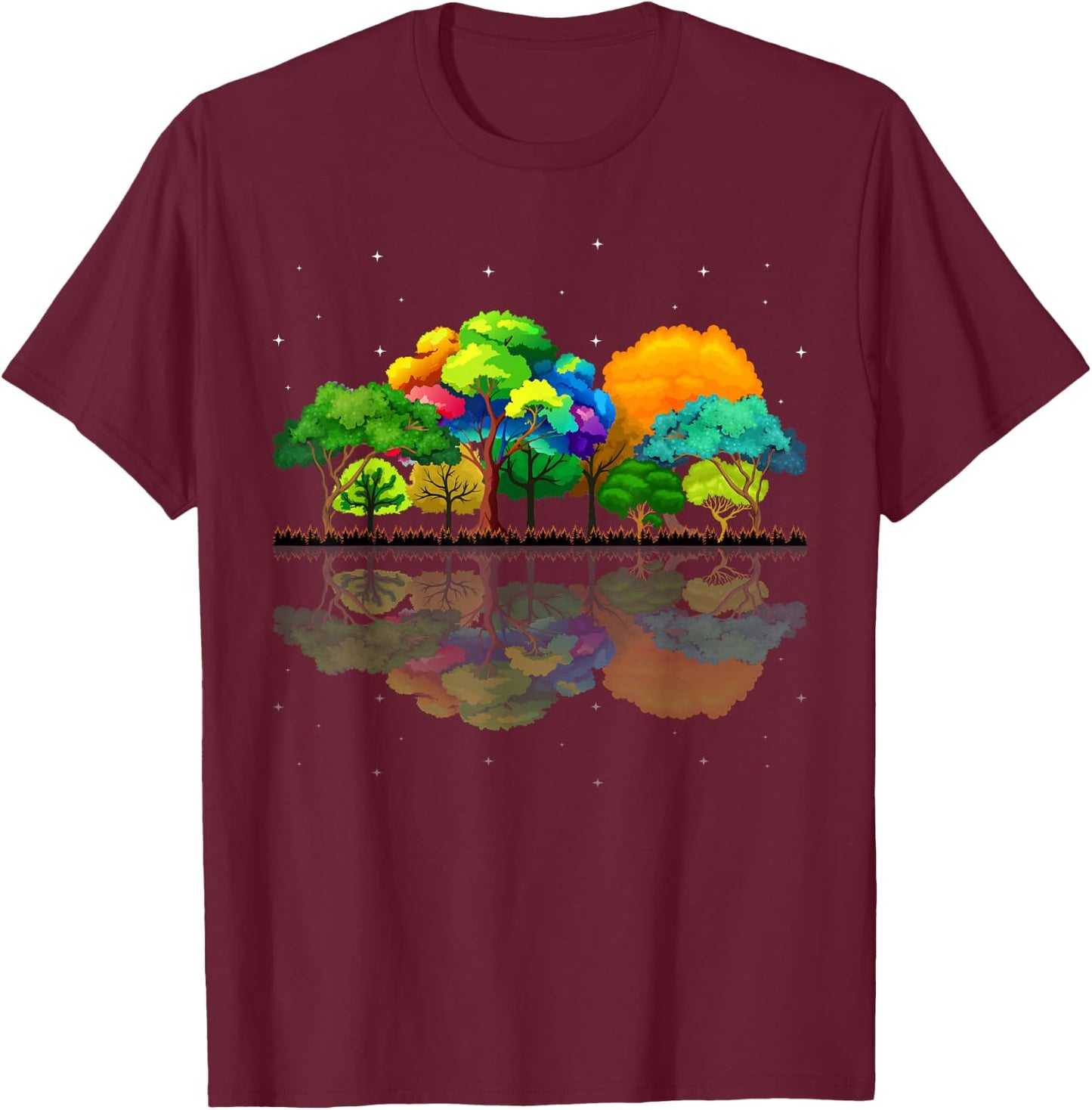 Nature Reflection Forest Trees Outdoor Wildlife T-Shirt - T-Shirt | Maroon
