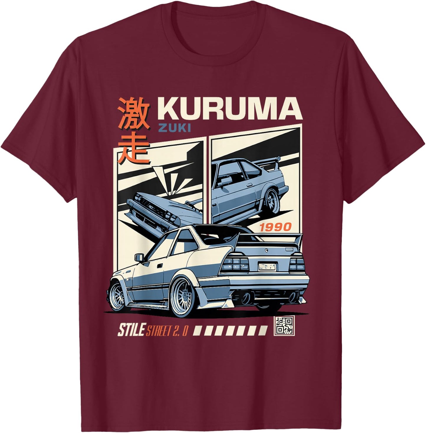 Vintage KURUMA Japanese JDM Tokyo Japan Drift Race Car T-Shirt - T-Shirt | Maroon