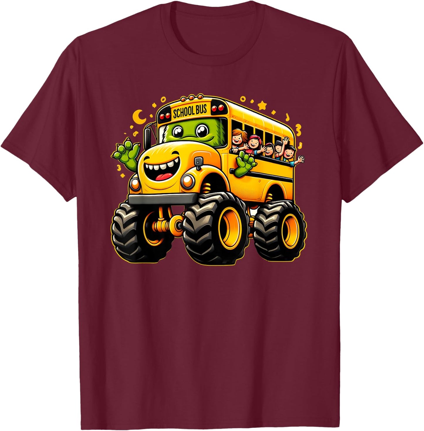 Yellow Monster Truck School Bus Cute School Bus Driver T-Shirt - T-Shirt | Maroon
