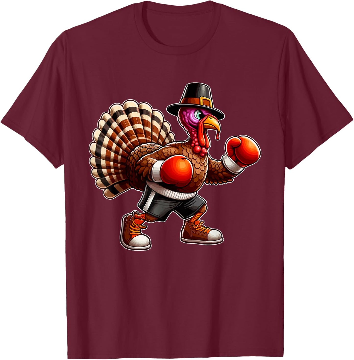 Turkey Thanksgiving Costume Playing Boxing Player Kids T-Shirt - T-Shirt | Maroon