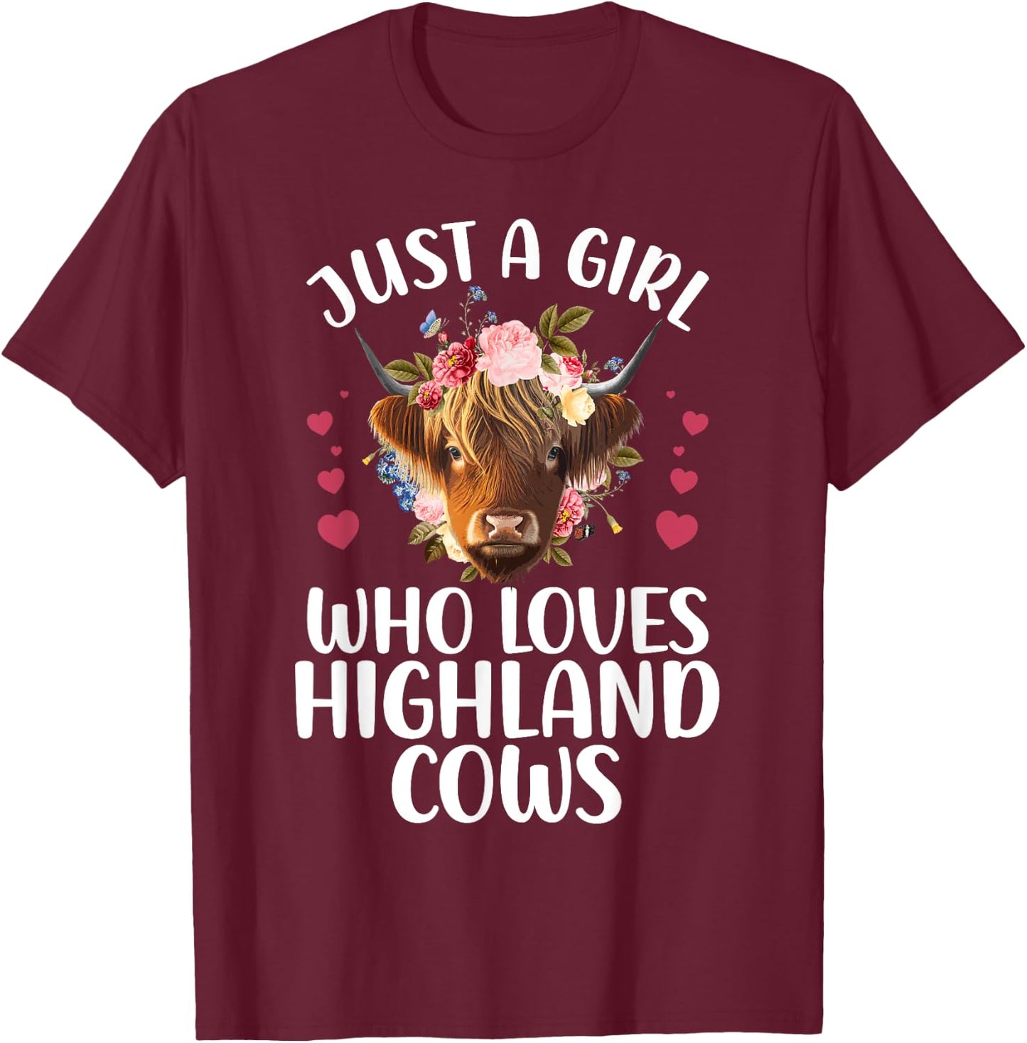 Funny Highland Cow Art Girls Highlander Cow Lover T-Shirt - T-Shirt | Maroon