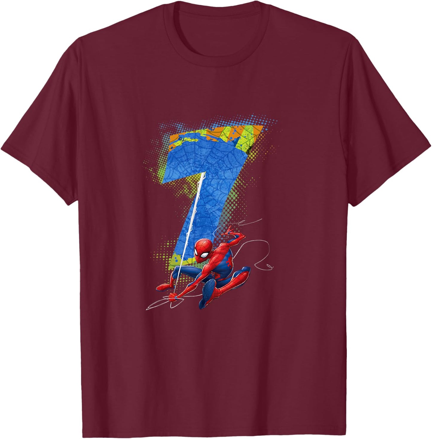 Marvel Super Heroes Spider-Man 7 Year Old Seventh Birthday T-Shirt - T-Shirt | Maroon