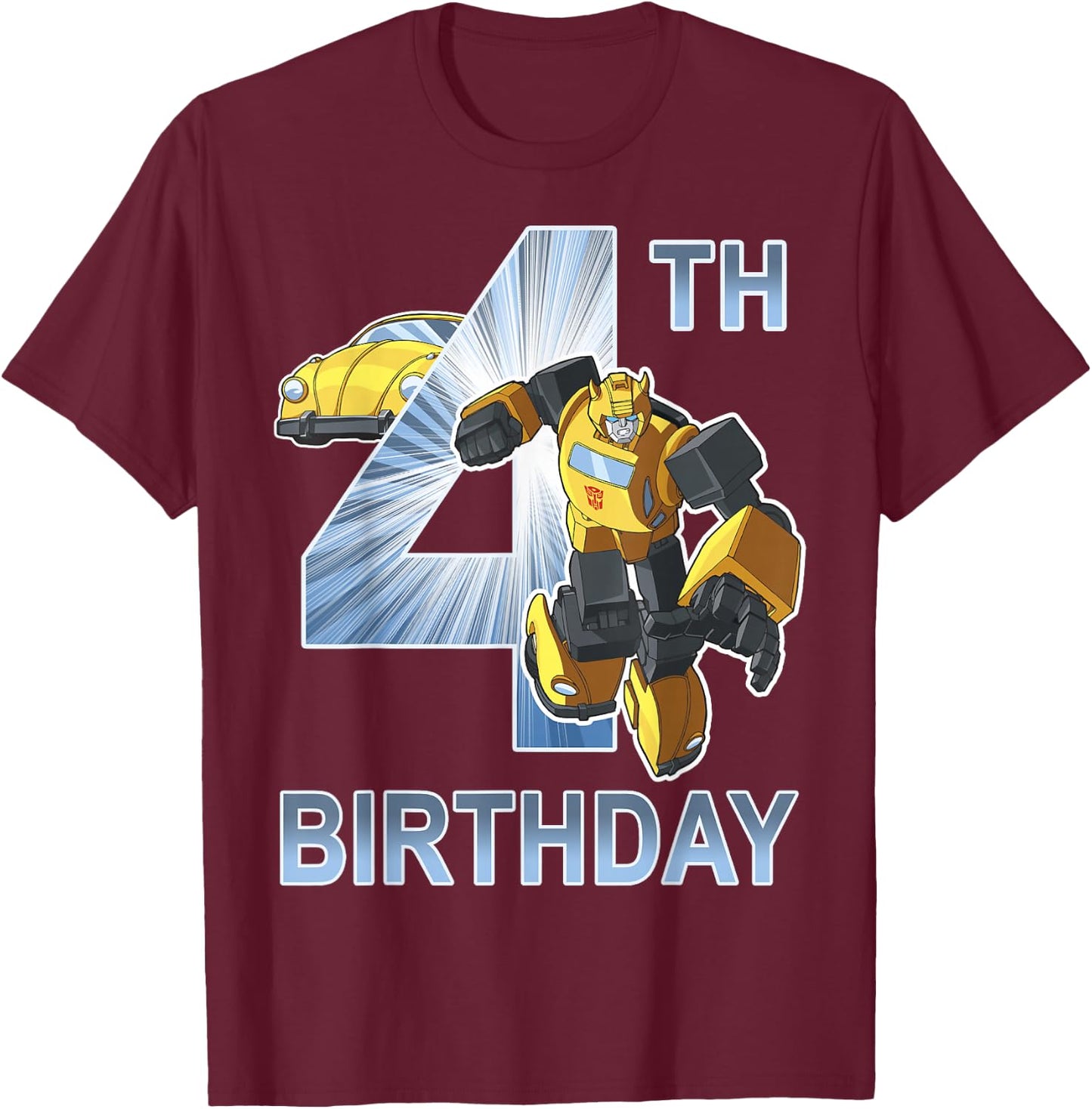 Transformers Bumblebee 4th Birthday Small T-Shirt - T-Shirt | Maroon