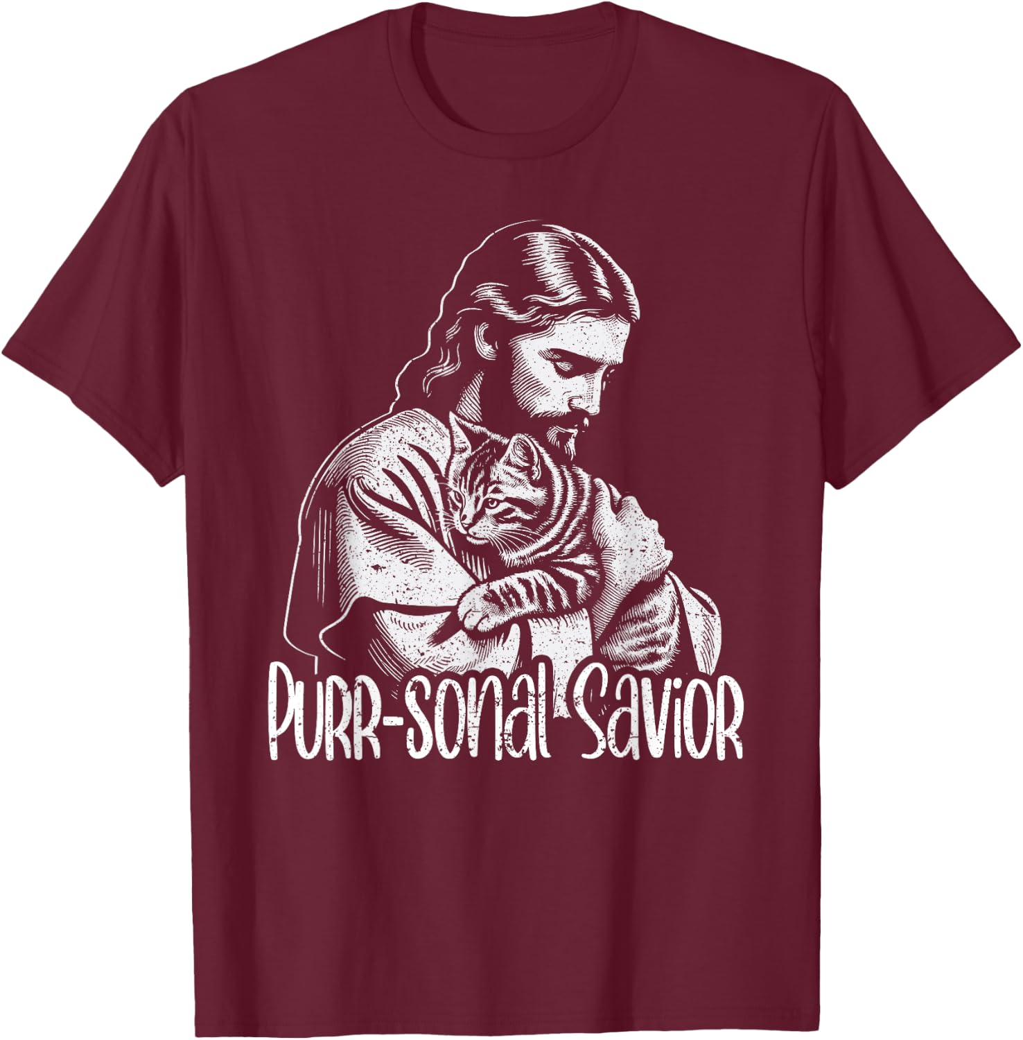 Purr-sonal Savior Jesus Loves Cats Christian Faith T-Shirt - T-Shirt | Maroon