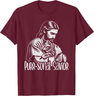 Purr-sonal Savior Jesus Loves Cats Christian Faith T-Shirt - T-Shirt | Maroon