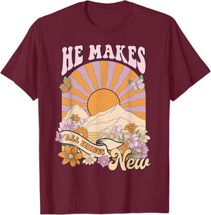 He Makes All Things New, Boho Christian Jesus, Bible Verse T-Shirt - T-Shirt | Maroon