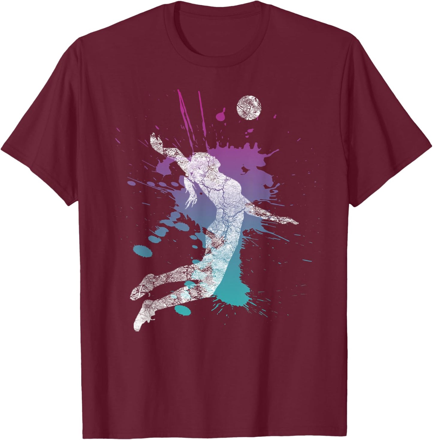 Girls Volleyball Poison Pink & Blue Server Teen Distressed T-Shirt - T-Shirt | Maroon