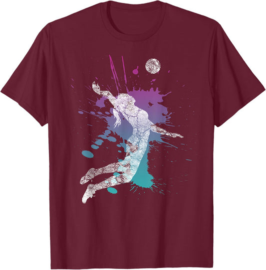 Girls Volleyball Poison Pink & Blue Server Teen Distressed T-Shirt - T-Shirt | Maroon