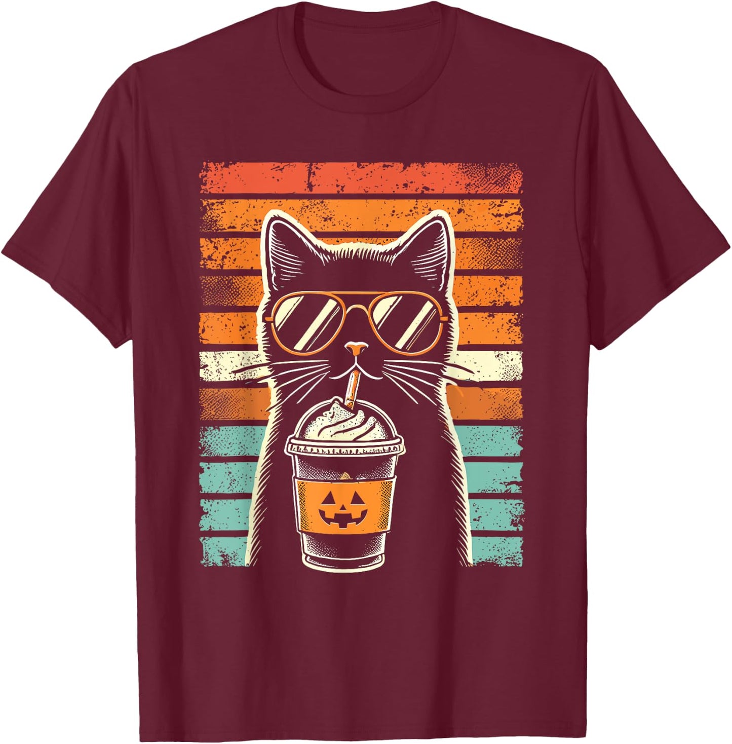 Trick or Treat Black Cat Hipster Funny Halloween Black Cat Women Kids T-Shirt - T-Shirt | Maroon