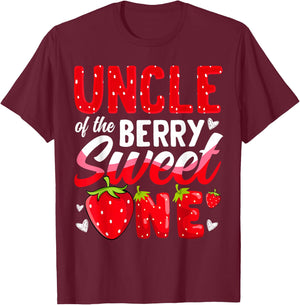 Uncle Of The Berry Sweet One Strawberry 1st Birthday T-Shirt - T-Shirt | Maroon