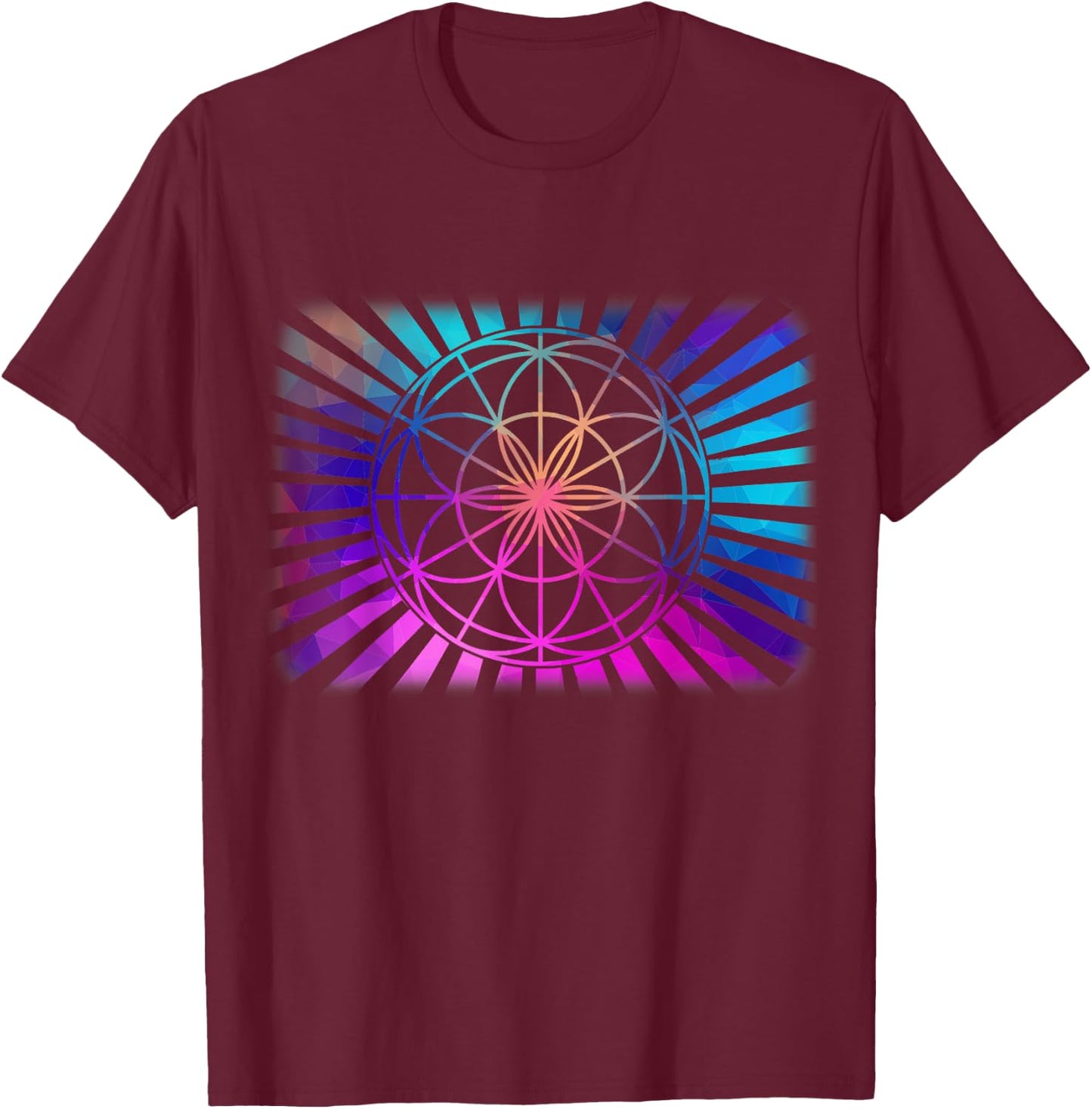 Sacred Geometry Geometric Flower Of Life T-Shirt - T-Shirt | Maroon