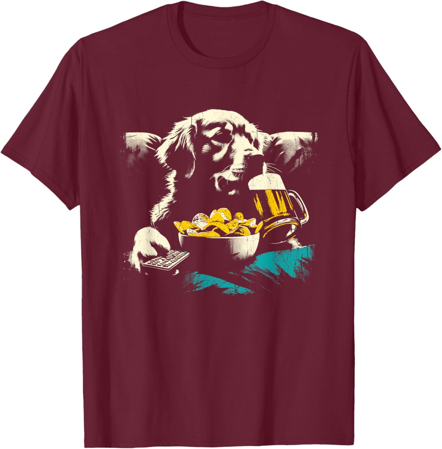 Golden Retriever Watching TV - Funny Snacks Beer Dog Lover Women T-Shirt - T-Shirt | Maroon