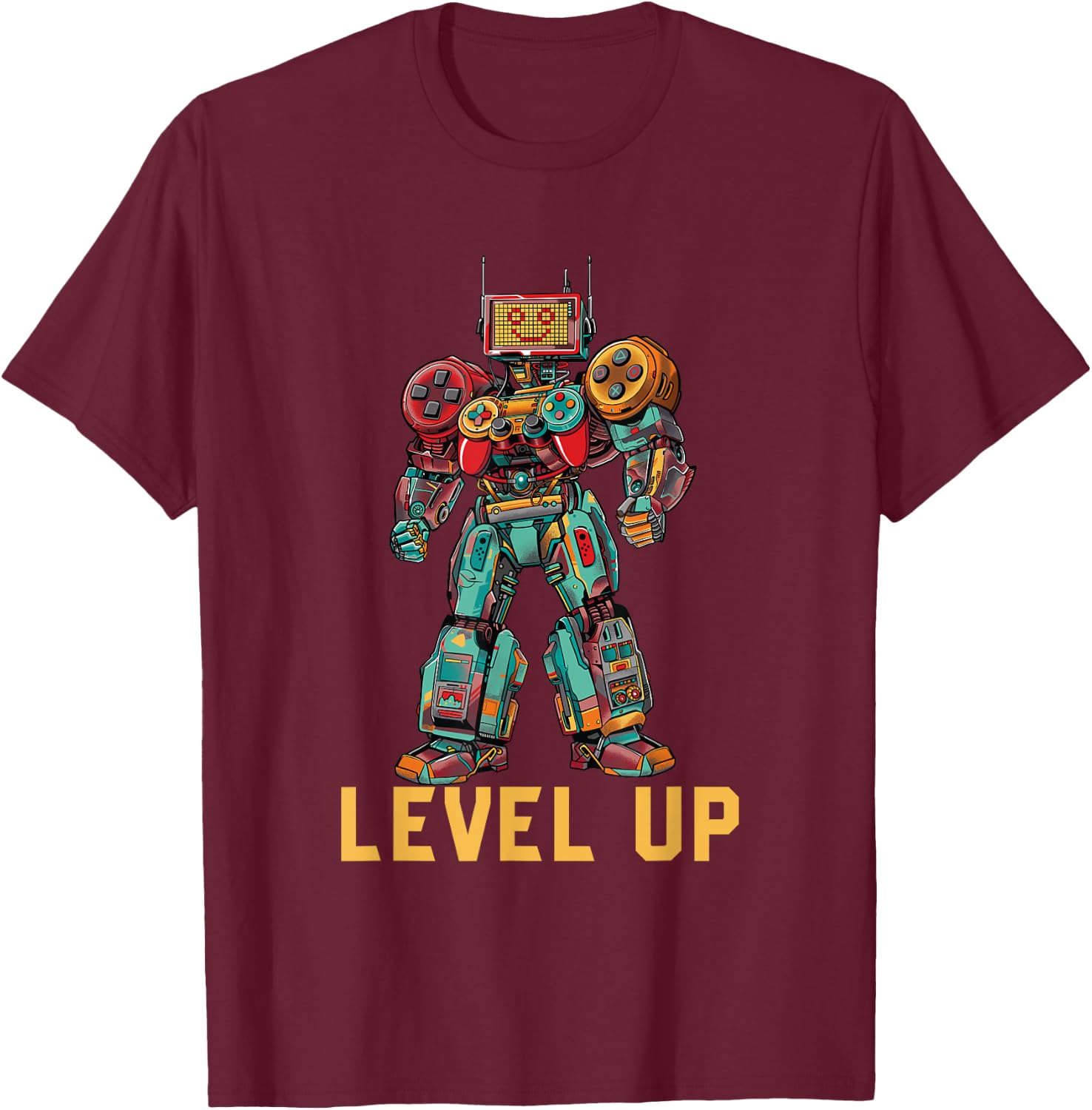 Level up Gamer Robot game controller graphic T-Shirt - T-Shirt | Maroon
