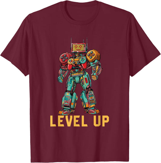 Level up Gamer Robot game controller graphic T-Shirt - T-Shirt | Maroon