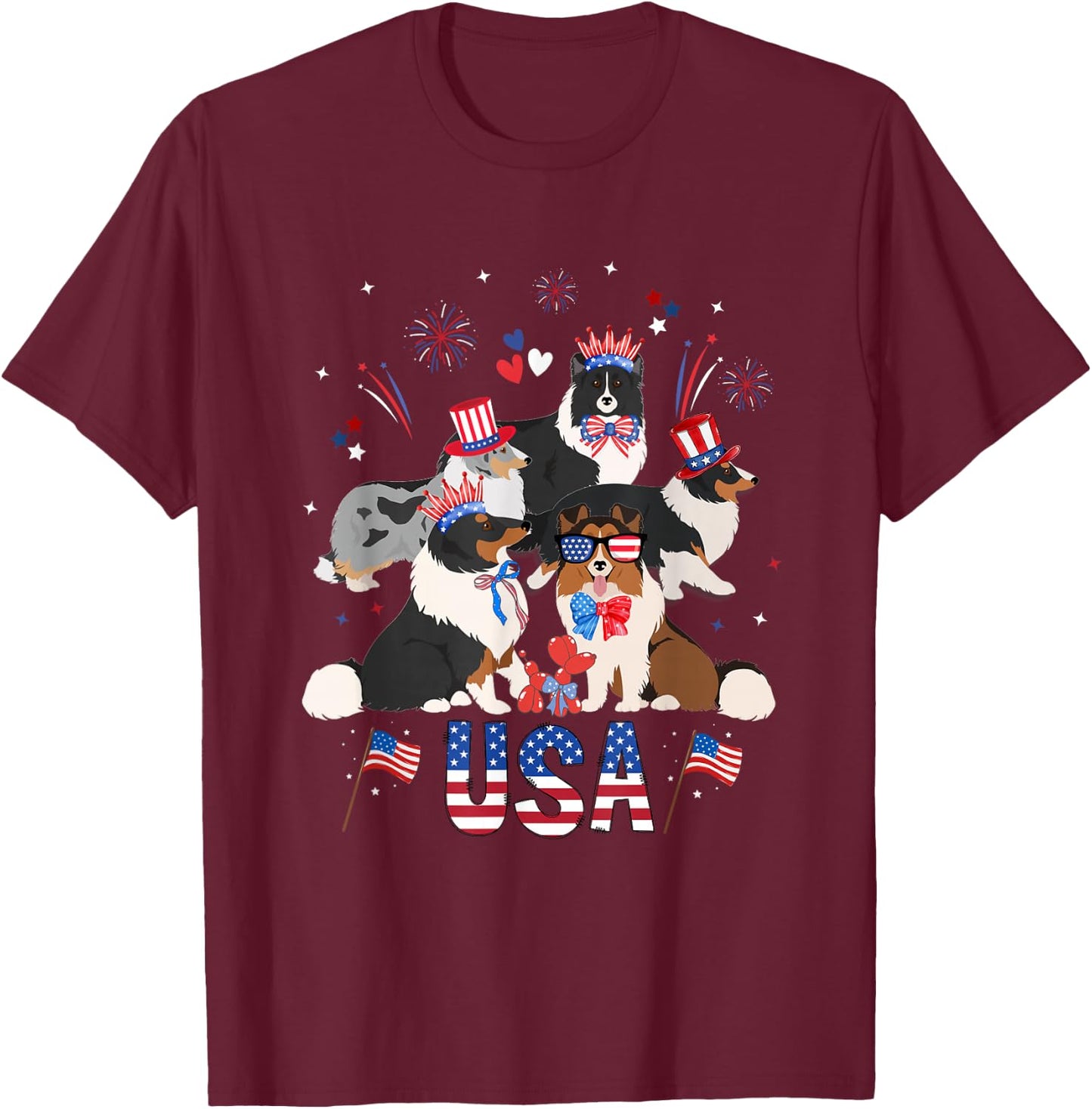 Adorable Sheltie 4th of July Patriotic Sheltie Mom Lover T-Shirt - T-Shirt | Maroon