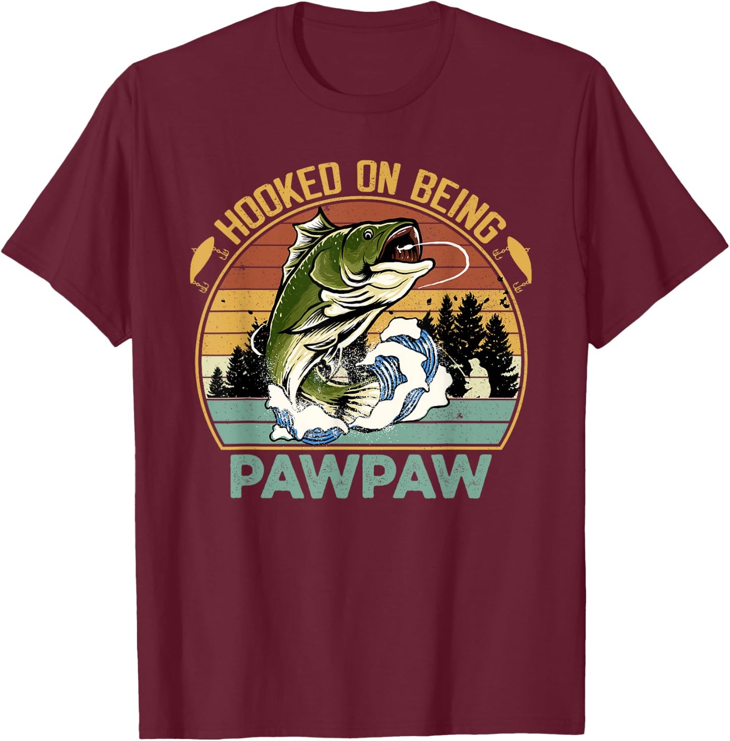 Vintage Hooked On Being Pawpaw Father's Day Fishing T-Shirt - T-Shirt | Maroon