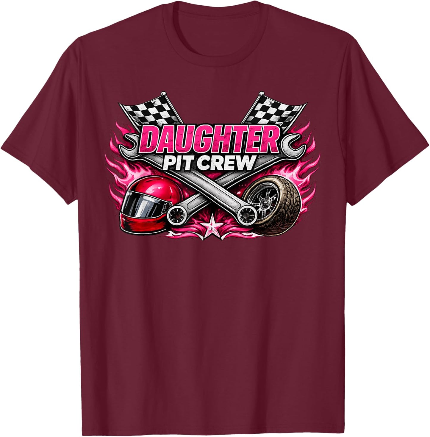 Daughter Pit Crew Cute Sibling Car Racing Lover Birthday T-Shirt - T-Shirt | Maroon