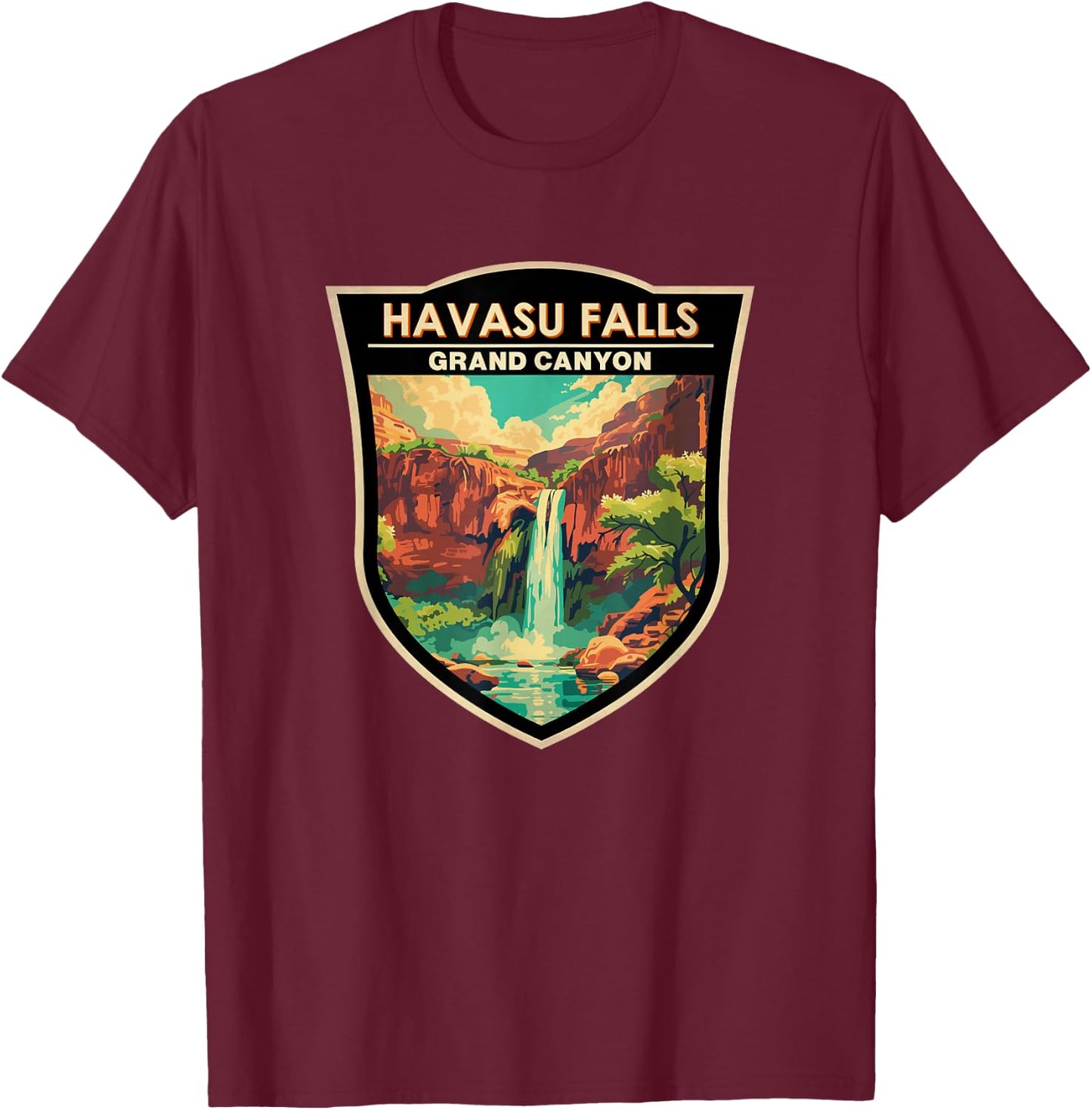 Havasu Falls Grand Canyon Landmark Badge Vintage T-Shirt - T-Shirt | Maroon