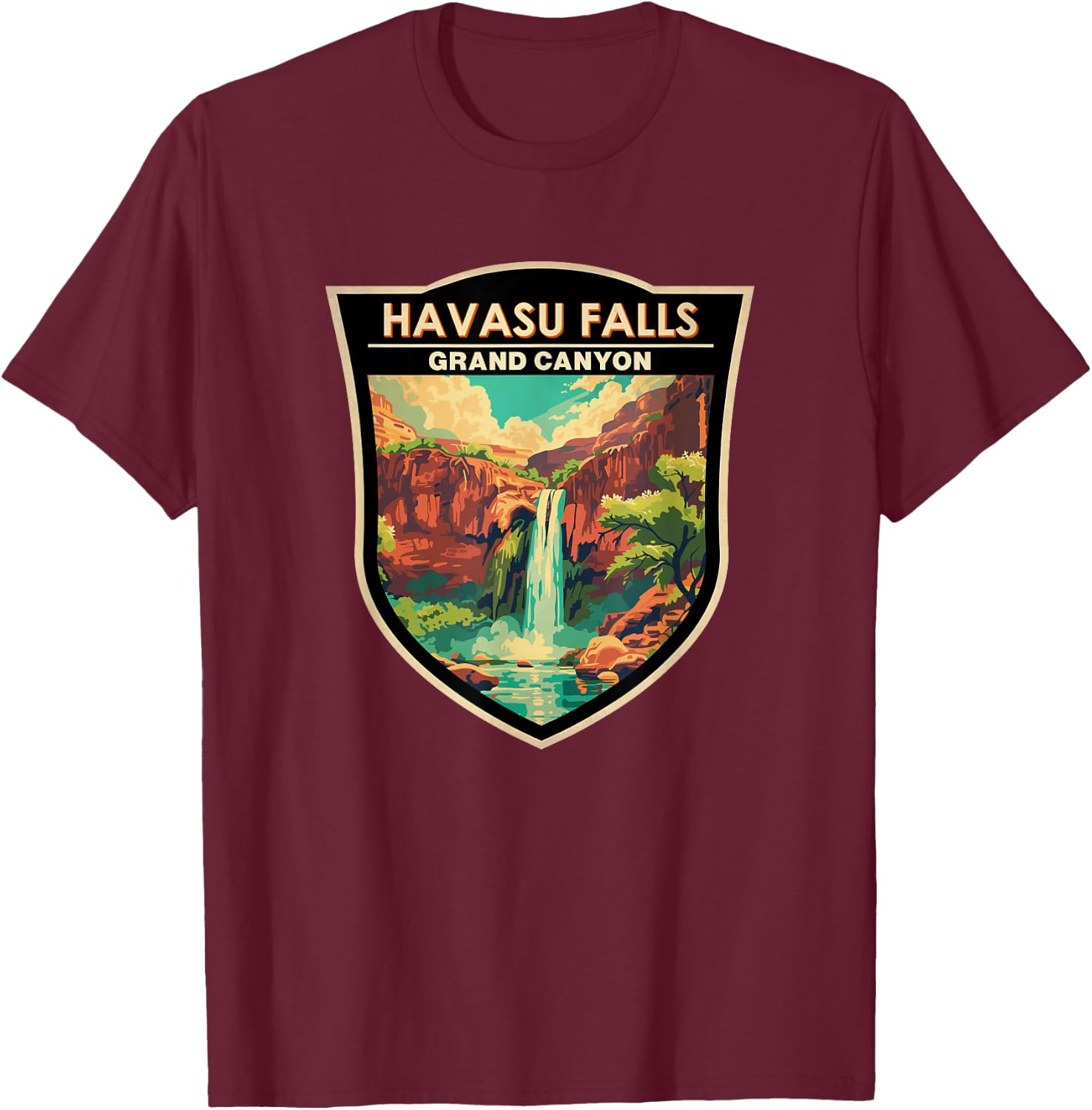 Havasu Falls Grand Canyon Landmark Badge Vintage T-Shirt - T-Shirt | Maroon