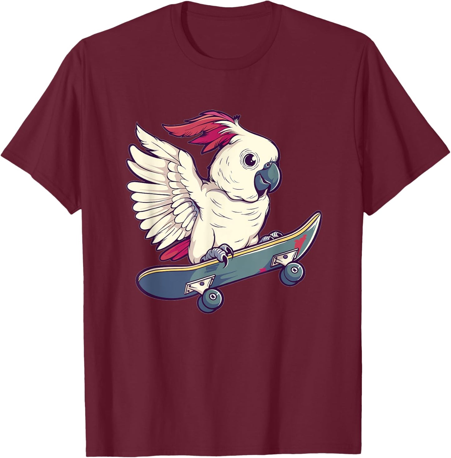 Cute Cockatoo With Skateboard I Kids Cockatoo T-Shirt - T-Shirt | Maroon