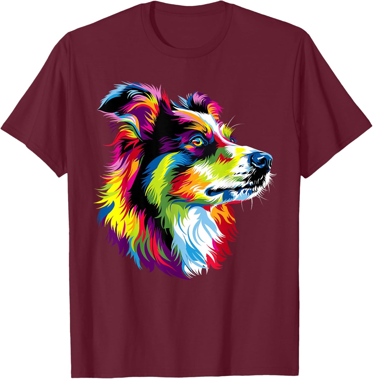 Australian Shepherd Dog Colorful Pop Art Rainbow Cute Aussie T-Shirt - T-Shirt | Maroon