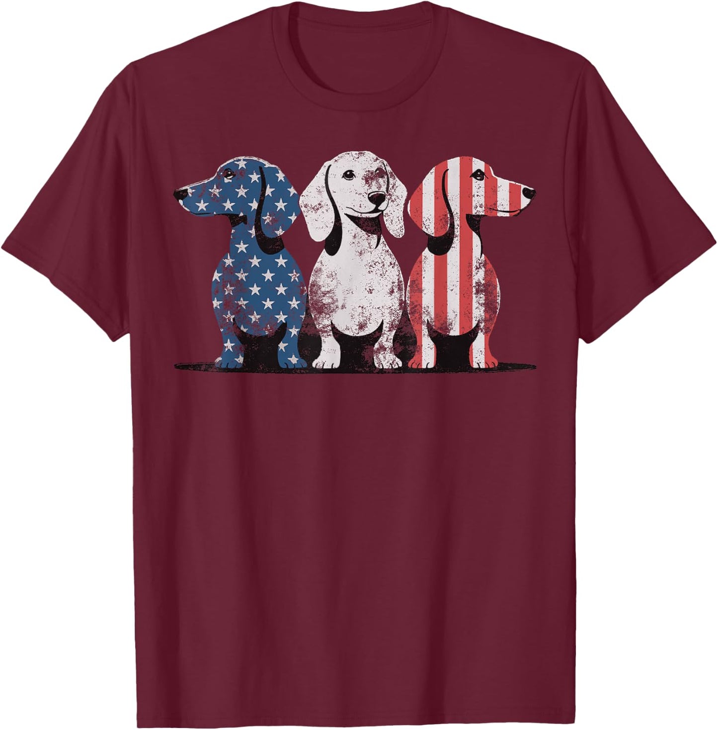 Patriotic Dachshund Dog USA Flag Sunglasses 4th of July T-Shirt - T-Shirt | Maroon