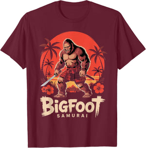 Samurai Bigfoot Ukiyo-e Art Japanese Vintage Graphic Funny T-Shirt - T-Shirt | Maroon