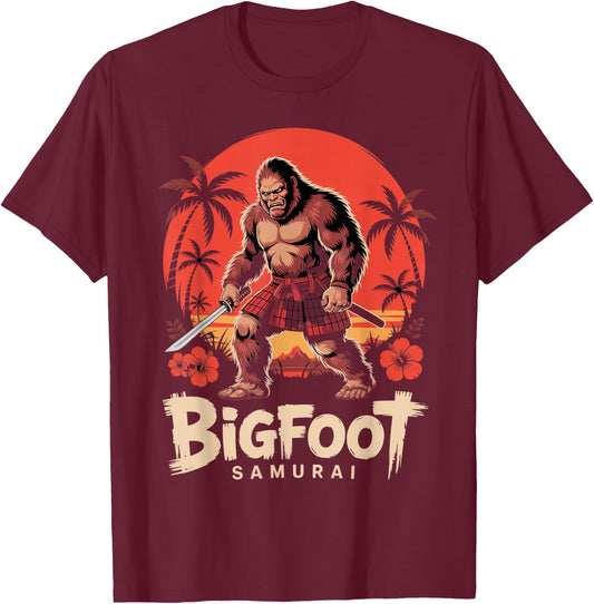 Samurai Bigfoot Ukiyo-e Art Japanese Vintage Graphic Funny T-Shirt - T-Shirt | Maroon