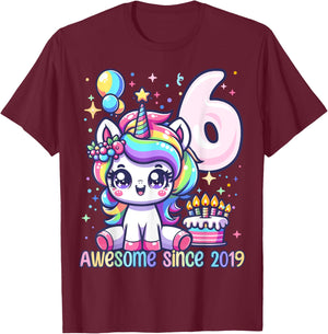 Unicorn 6th Birthday 6 Year Old Unicorn Party Girls Outfit T-Shirt - T-Shirt | Maroon