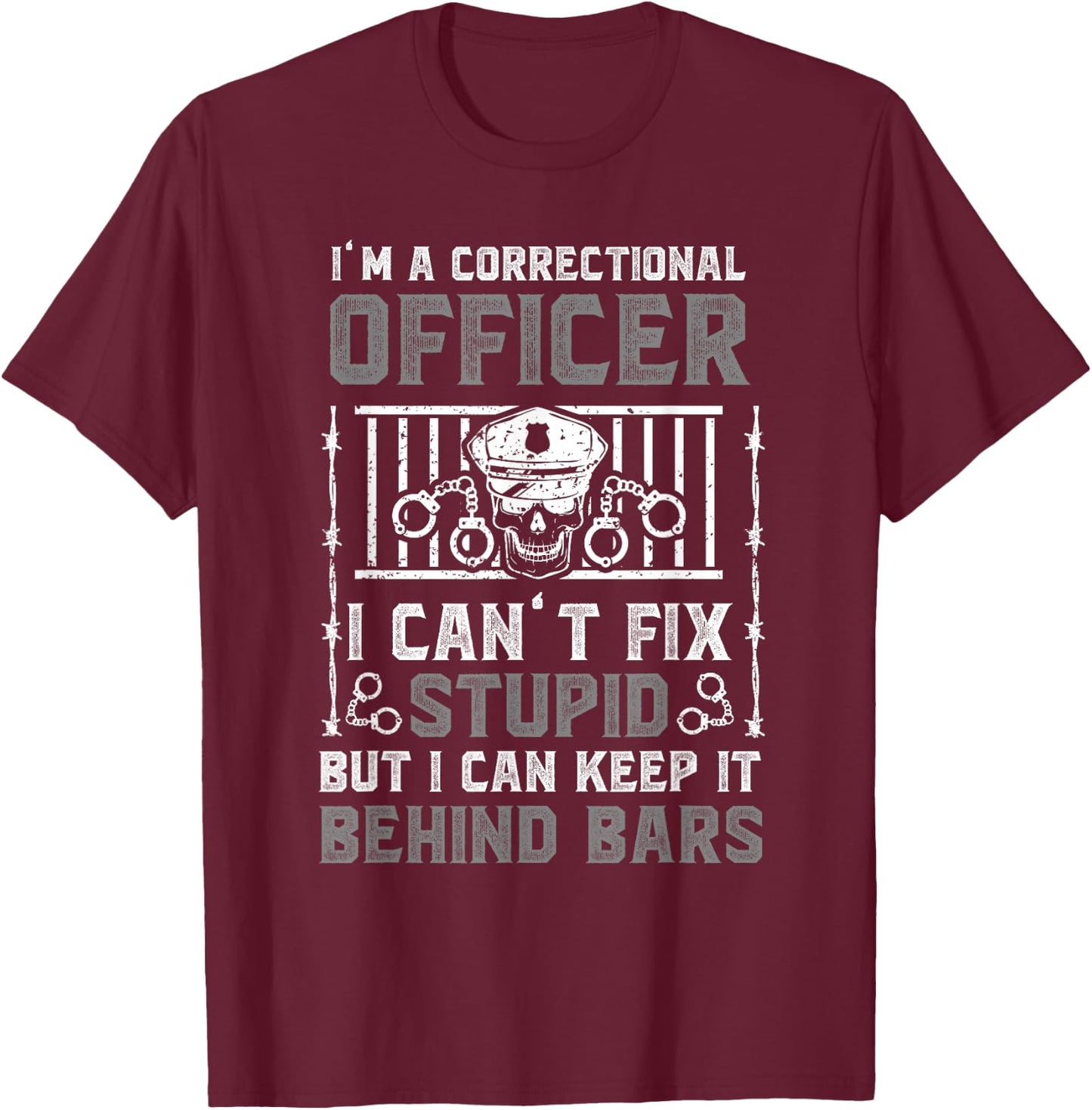Thin Silver Line Prison Officer Funny , Black, Small, Short Sleeve, Cotton 60%, Polyester 40% T-Shirt - T-Shirt | Maroon