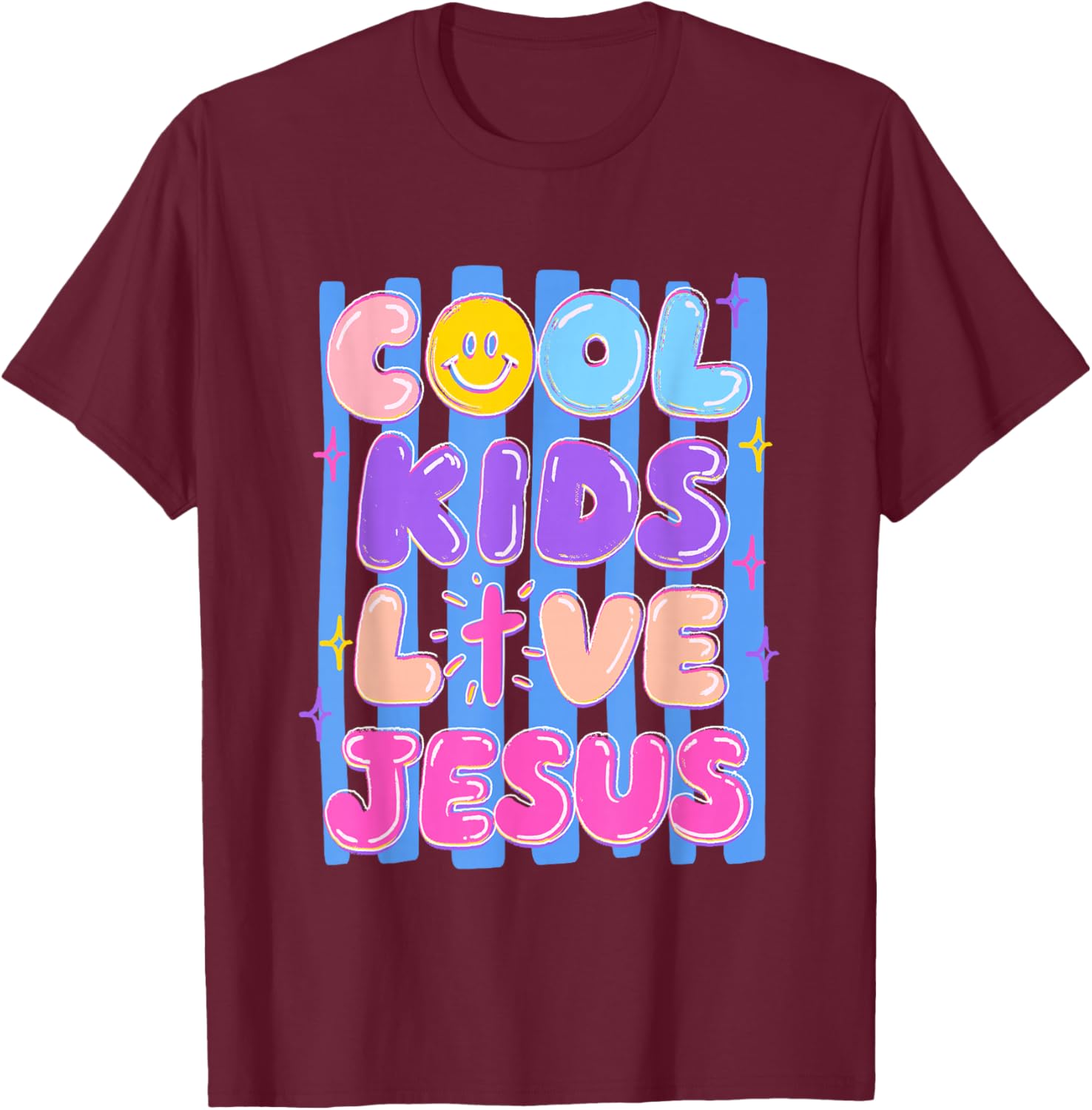 Preppy Cool Kids Love Jesus Stripes Christian Faith Girl Kid T-Shirt - T-Shirt | Maroon