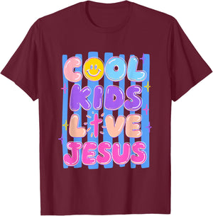 Preppy Cool Kids Love Jesus Stripes Christian Faith Girl Kid T-Shirt - T-Shirt | Maroon
