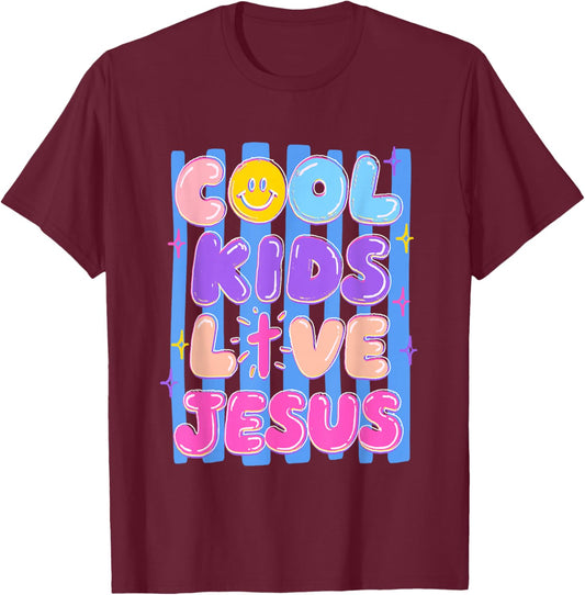 Preppy Cool Kids Love Jesus Stripes Christian Faith Girl Kid T-Shirt - T-Shirt | Maroon