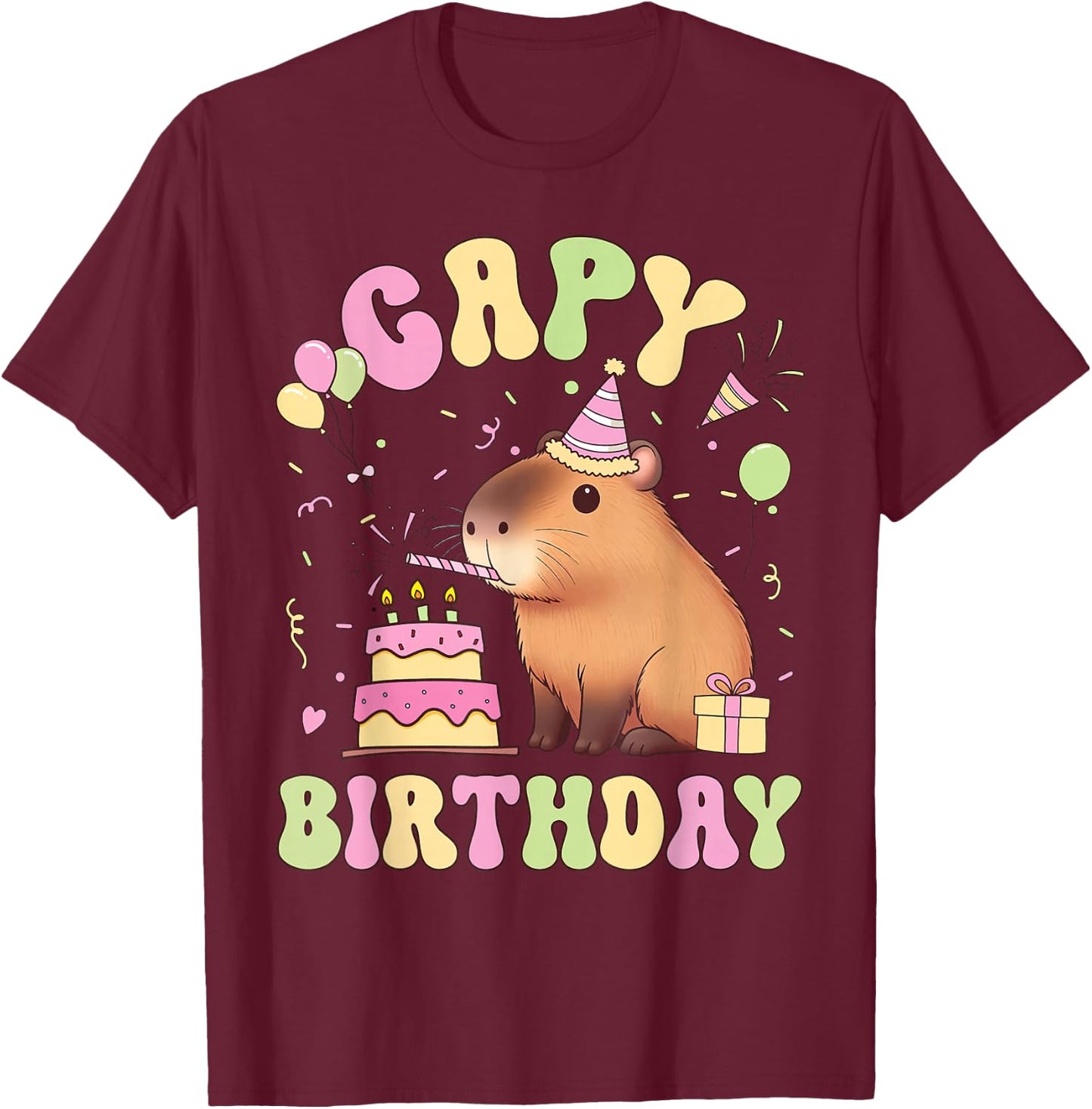 Funny Cute Capy Birthday Funny Capybara Animals Boys Girls T-Shirt - T-Shirt | Maroon
