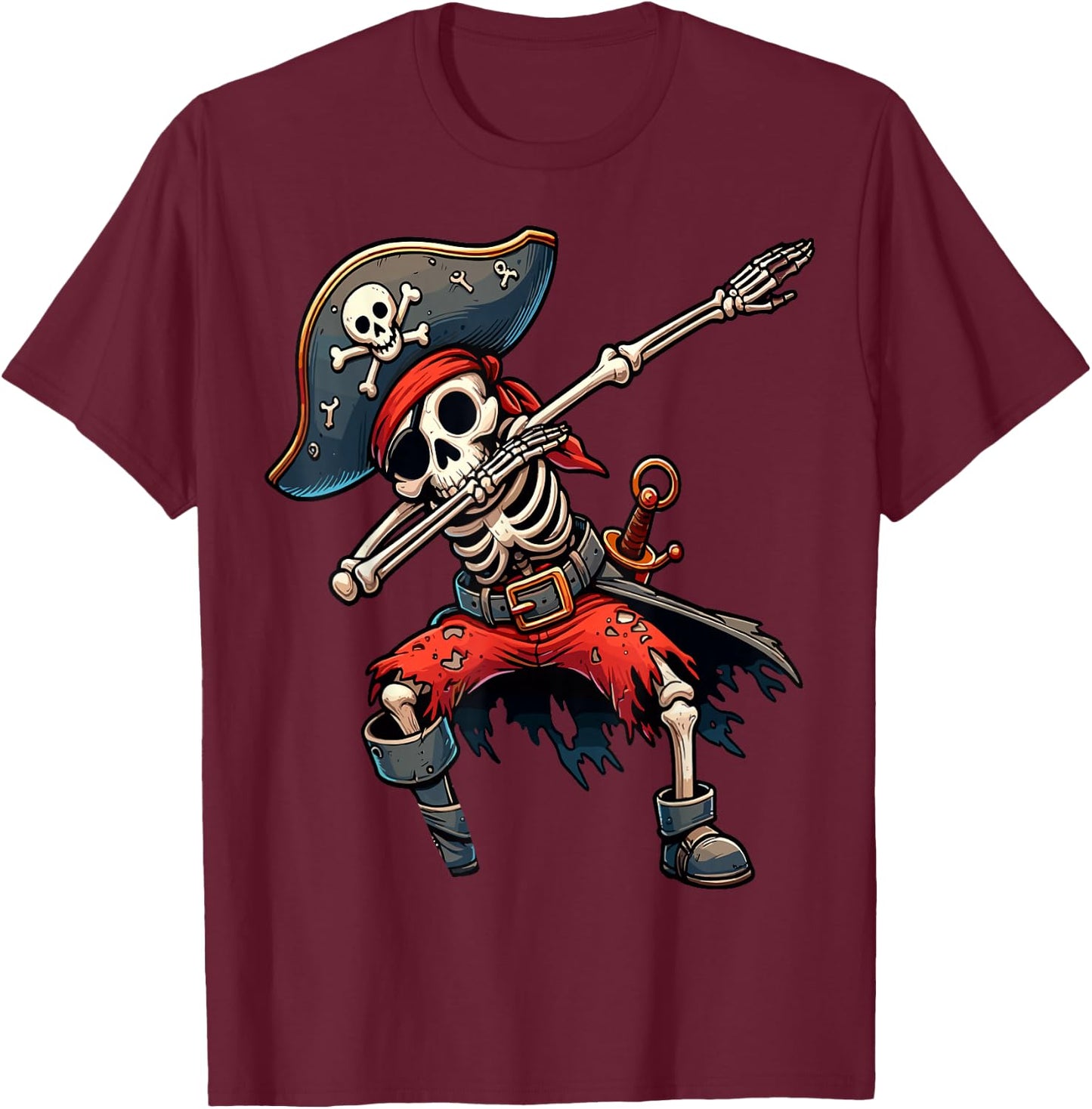 Dabbing Skeleton Pirate Kids T-Shirt - T-Shirt | Maroon