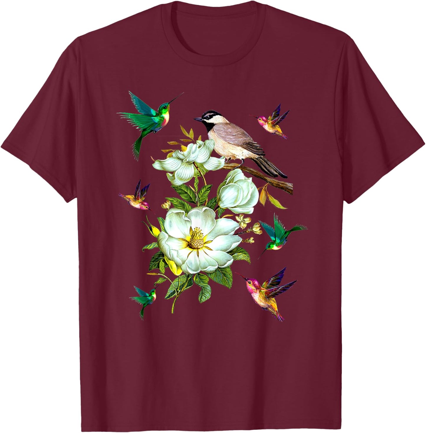 Hummingbird Flowers T Shirt Gift Lover Women Men Kids T-Shirt - T-Shirt | Maroon