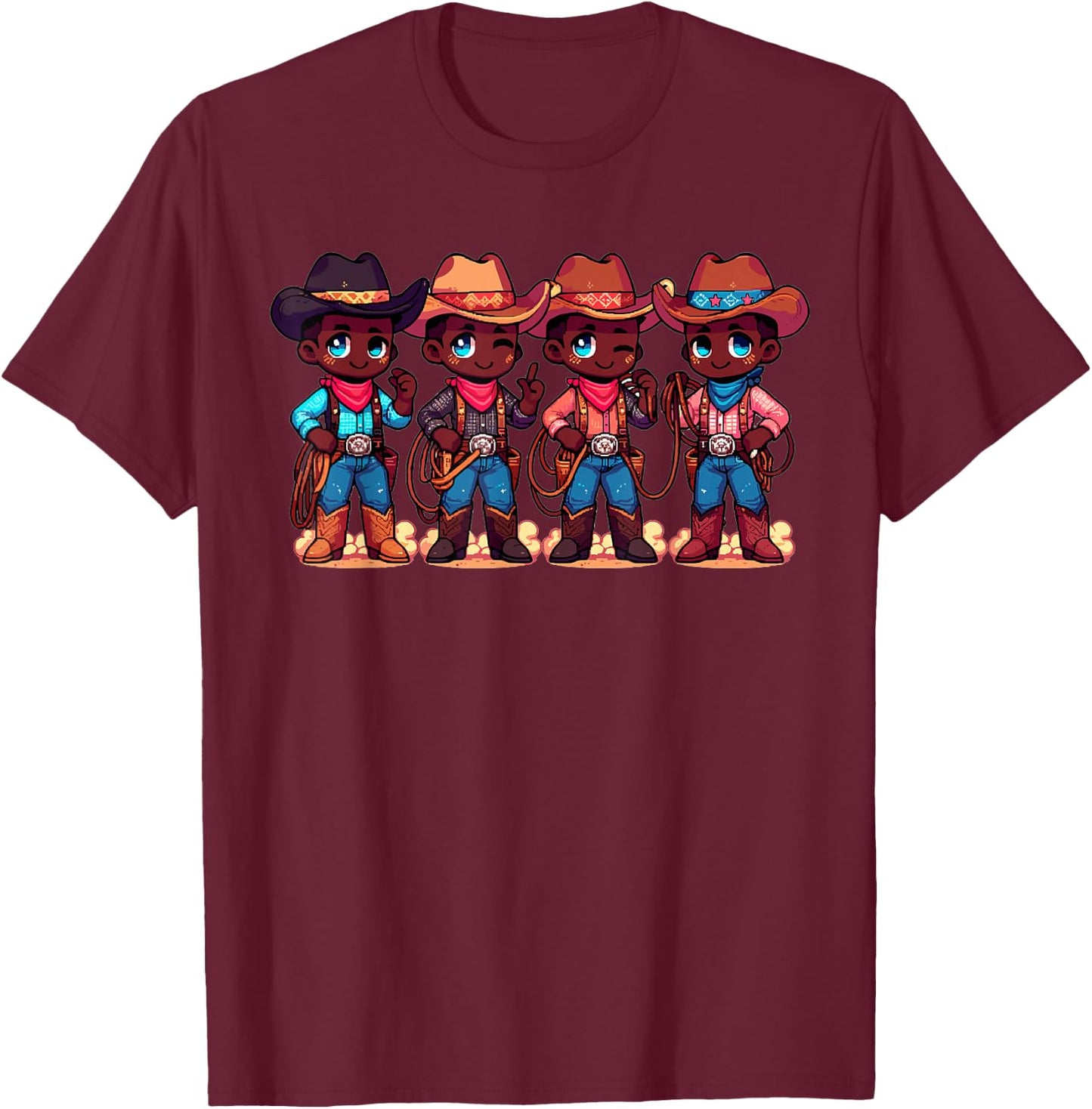 Black Cowboy Western Rodeo Melanin Black History Texas Kids T-Shirt - T-Shirt | Maroon