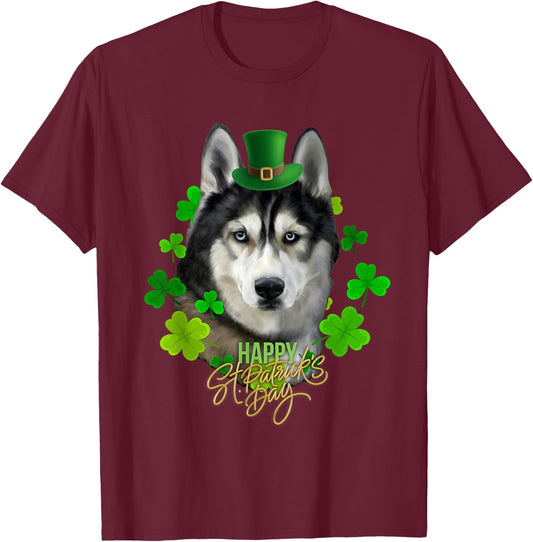 St Patrick's Day Irish Saint Patrick Shamrock Furious Husky T-Shirt - T-Shirt | Maroon