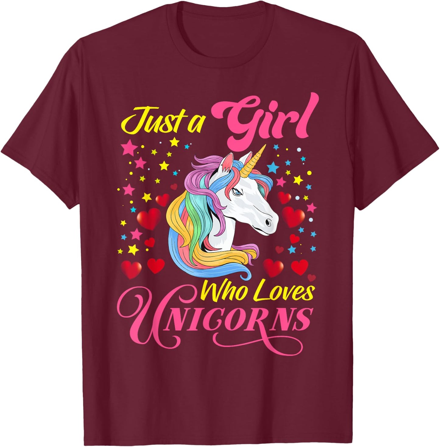 Funny Just a Girl Who Loves Unicorns Girls Women and Moms T-Shirt - T-Shirt | Maroon