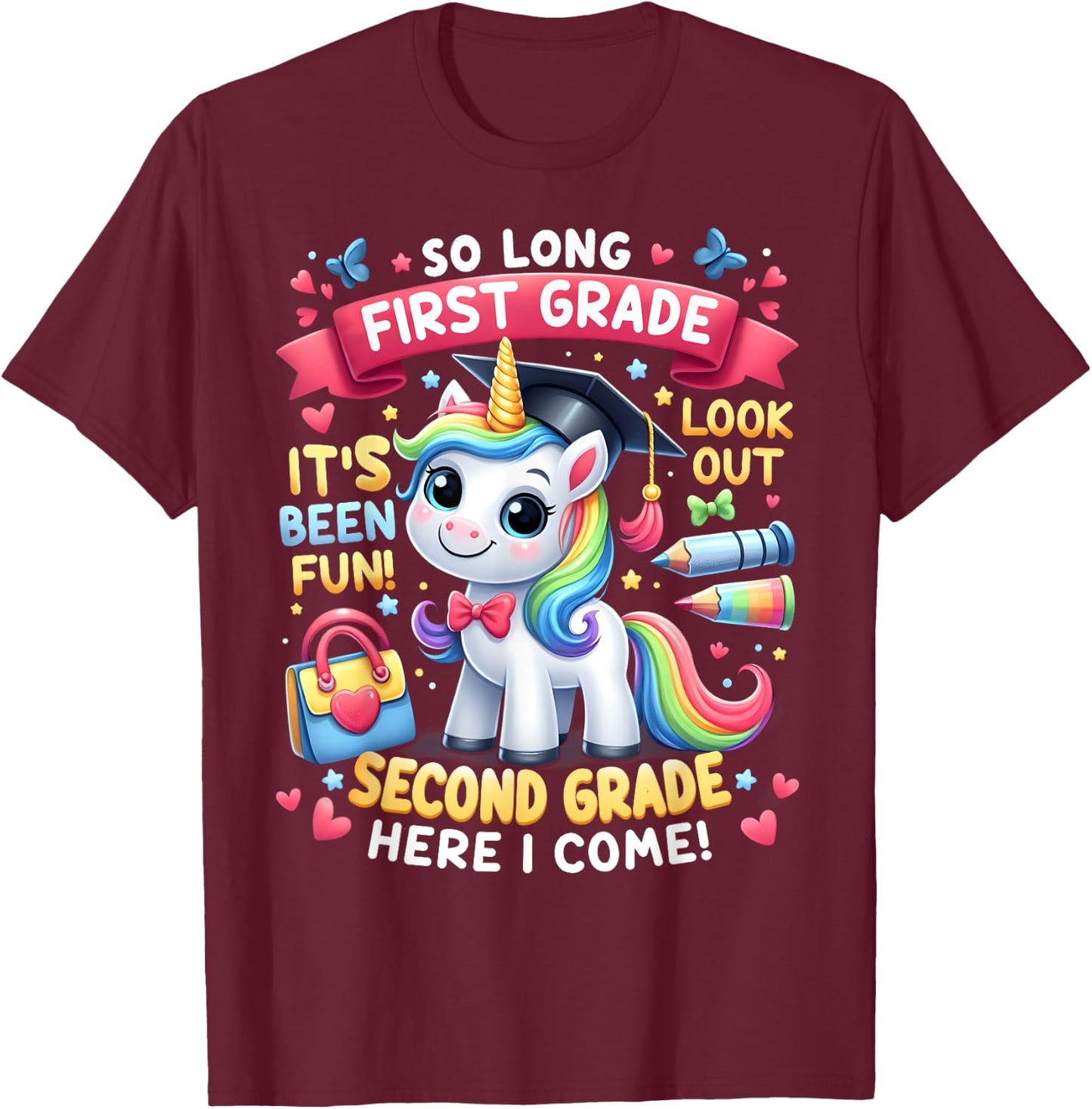 So long First Grade Hello Second Grade Cute Unicorn Summer Men Women Girls Kids T-Shirt - T-Shirt | Maroon