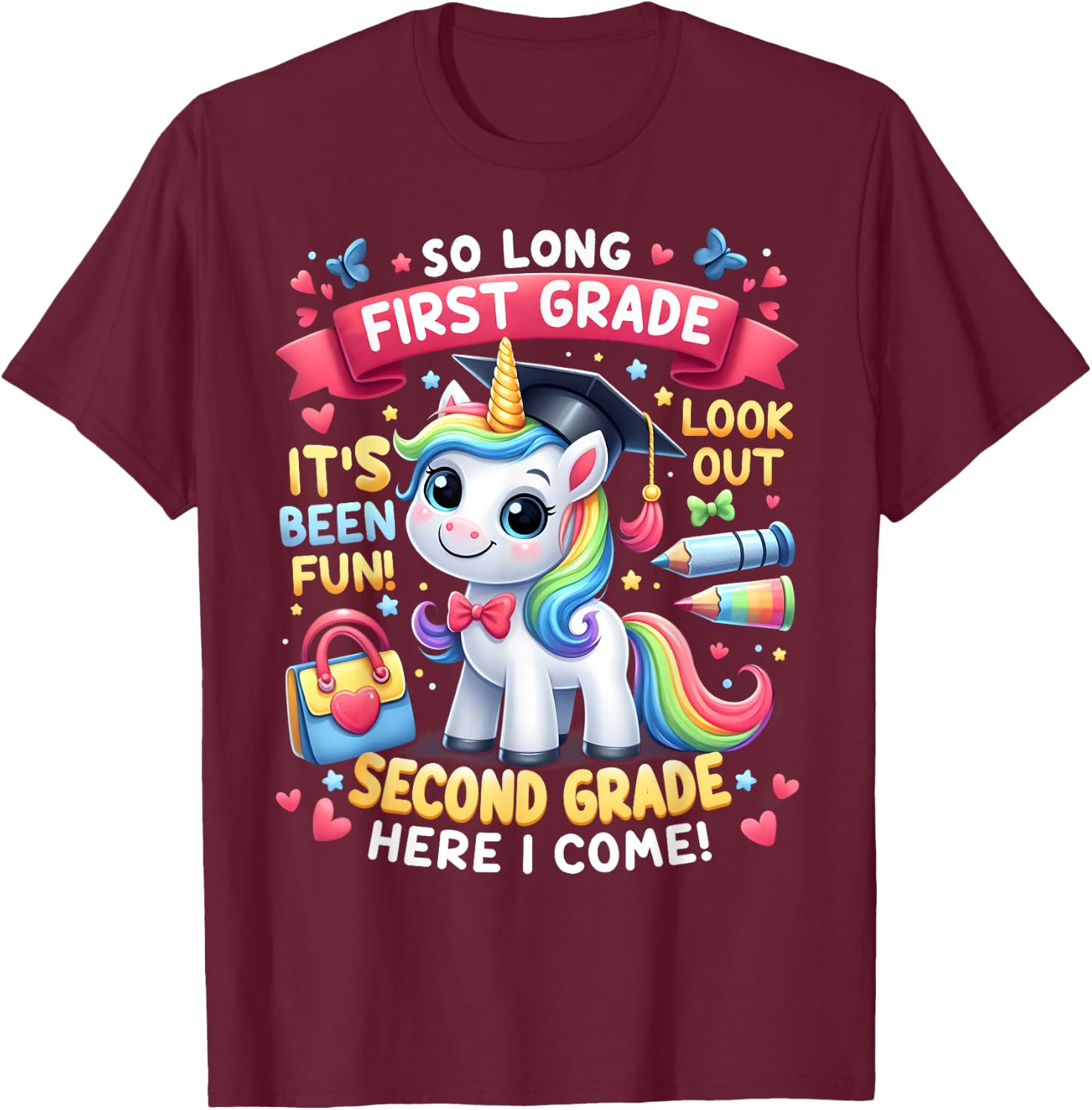 So long First Grade Hello Second Grade Cute Unicorn Summer Men Women Girls Kids T-Shirt - T-Shirt | Maroon