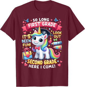 So long First Grade Hello Second Grade Cute Unicorn Summer Men Women Girls Kids T-Shirt - T-Shirt | Maroon