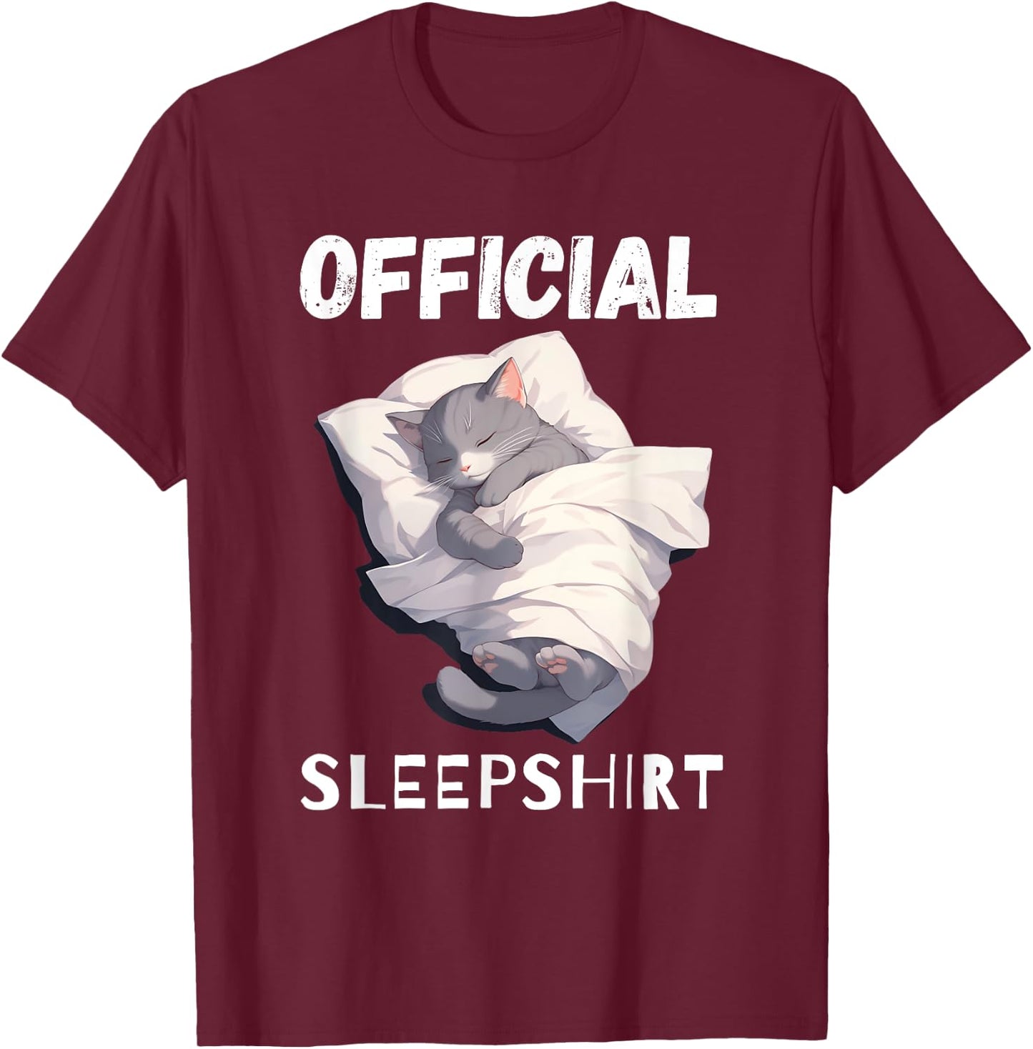 Cute Gray Sleeping Cat Official Sleeping pajamas T-Shirt - T-Shirt | Maroon