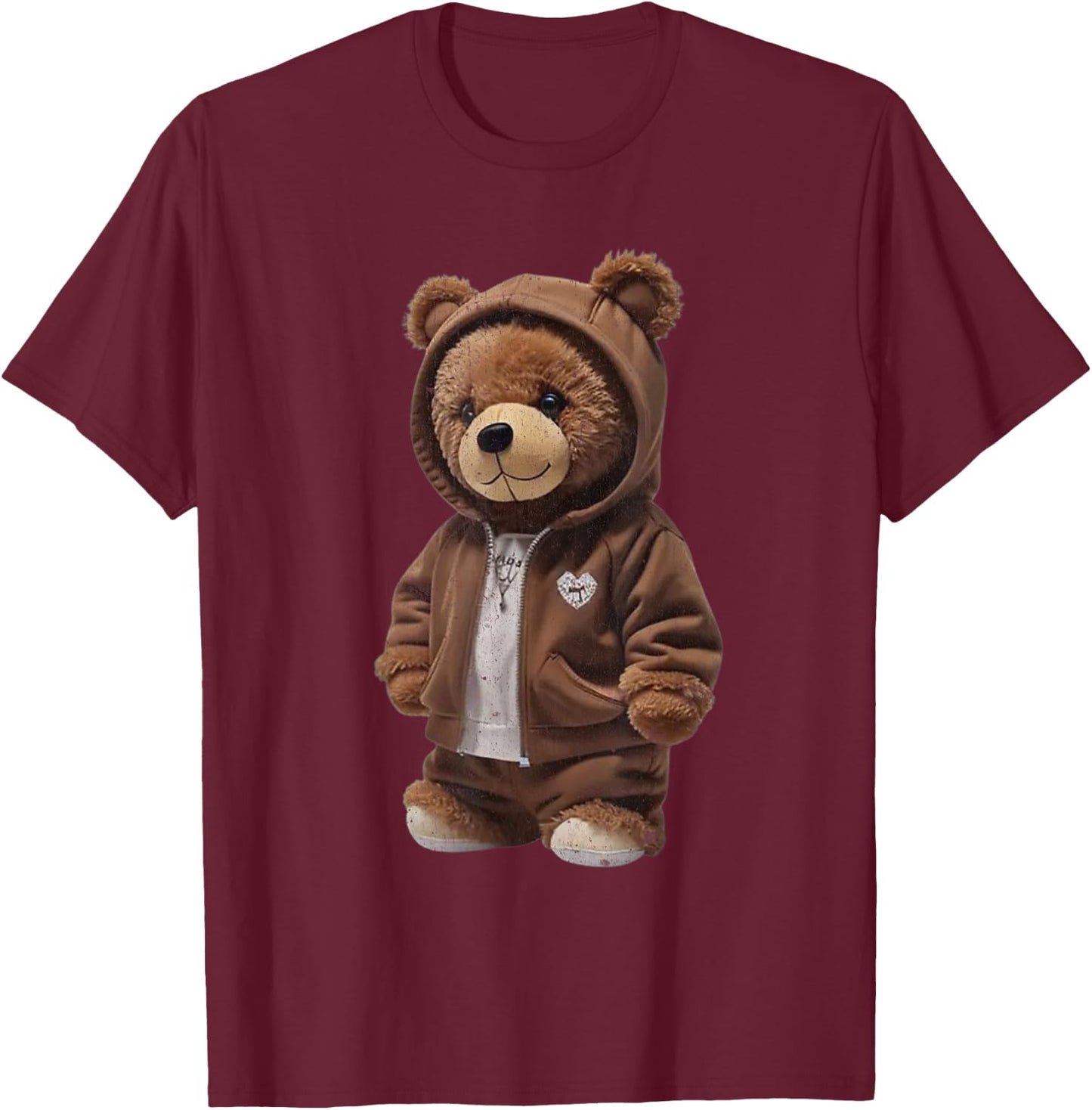Cute Plush Bear in Brown Outfit T-Shirt - T-Shirt | Maroon