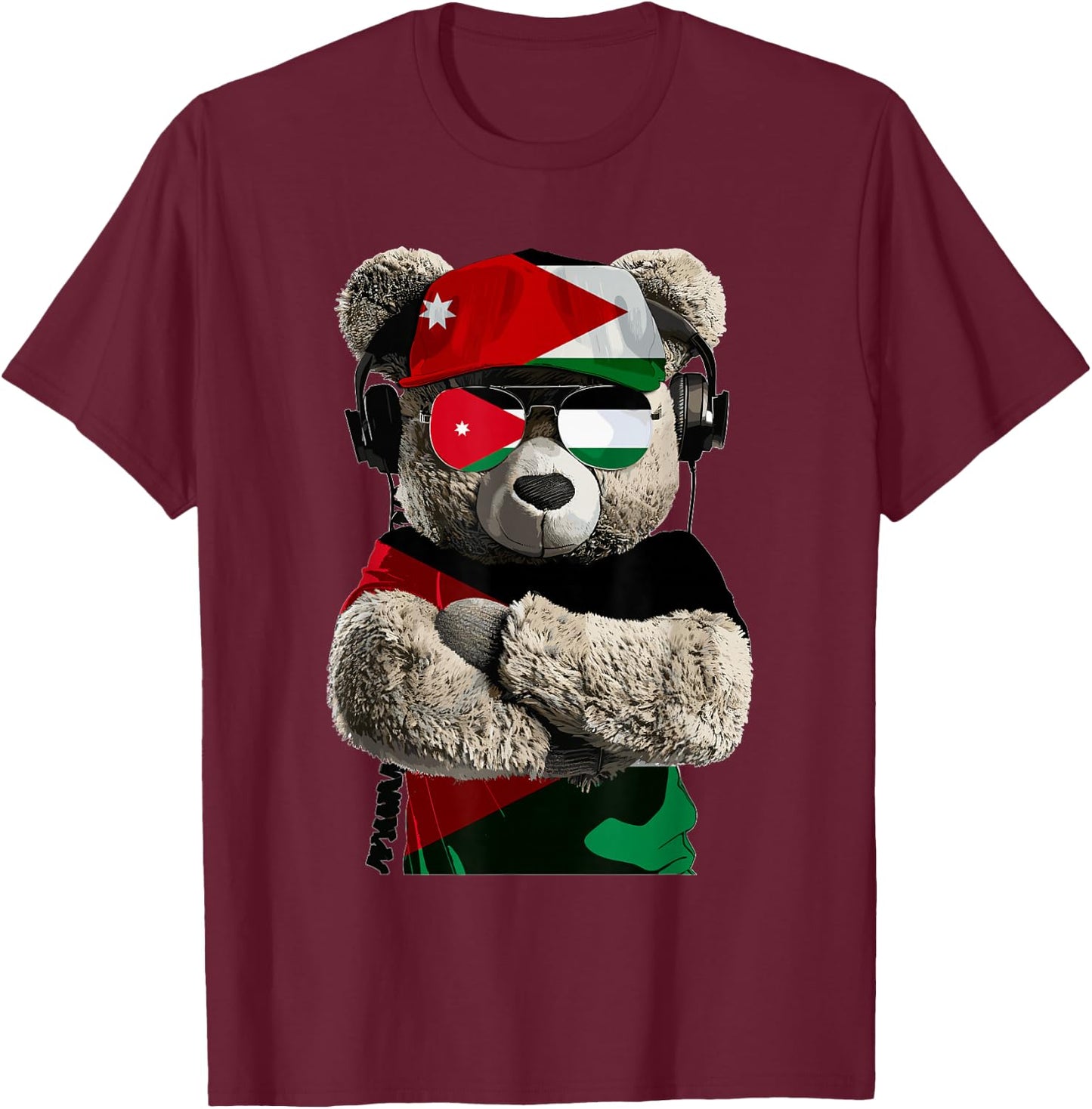 Jordanian Flag Bear Sunglasses Souvenirs Products Jordan T-Shirt - T-Shirt | Maroon