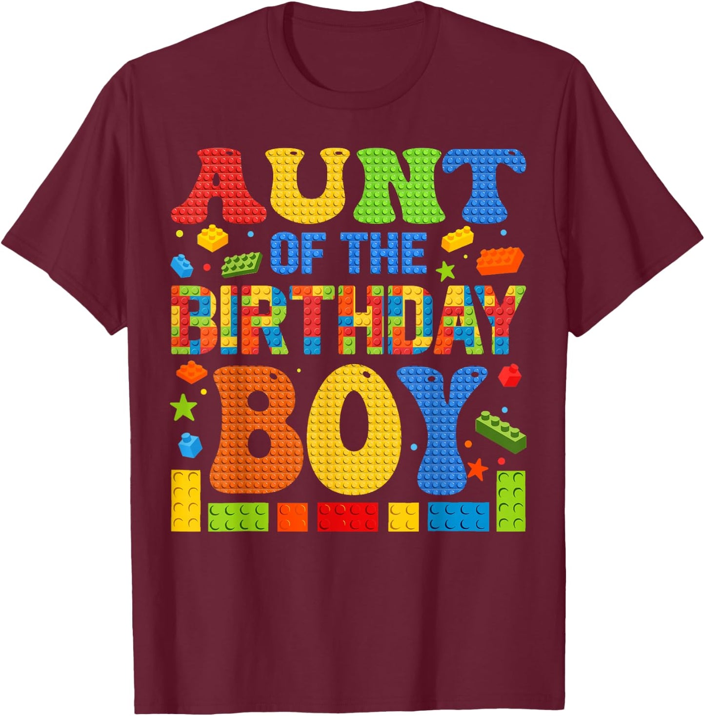 Aunt Of The Birthday Boy Building Block Birthday Party T-Shirt - T-Shirt | Maroon