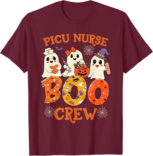 Picu Nurse Boo Crew Funny Ghost Halloween Spooky Costume T-Shirt - T-Shirt | Maroon