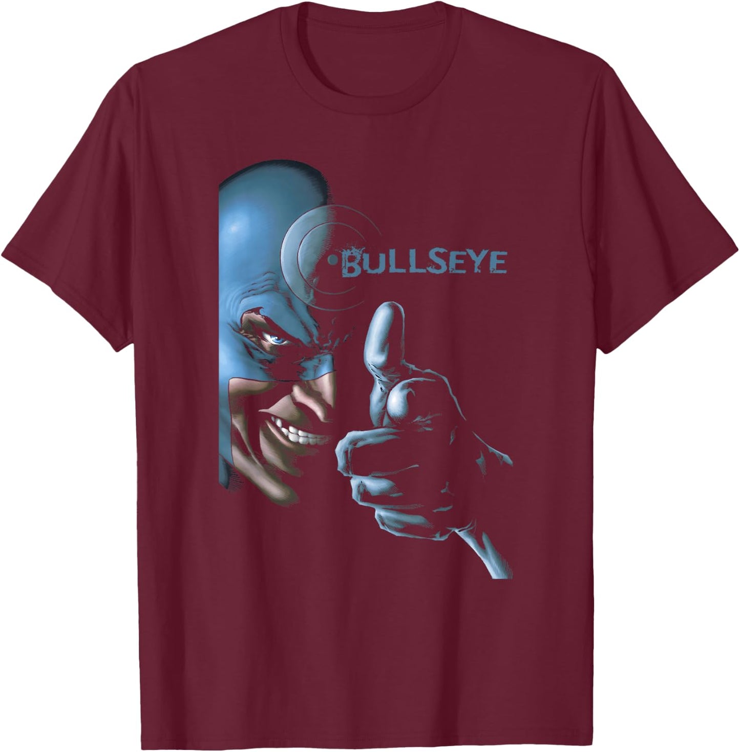 Marvel Comics Vintage Bullseye Big Face Poster T-Shirt - T-Shirt | Maroon