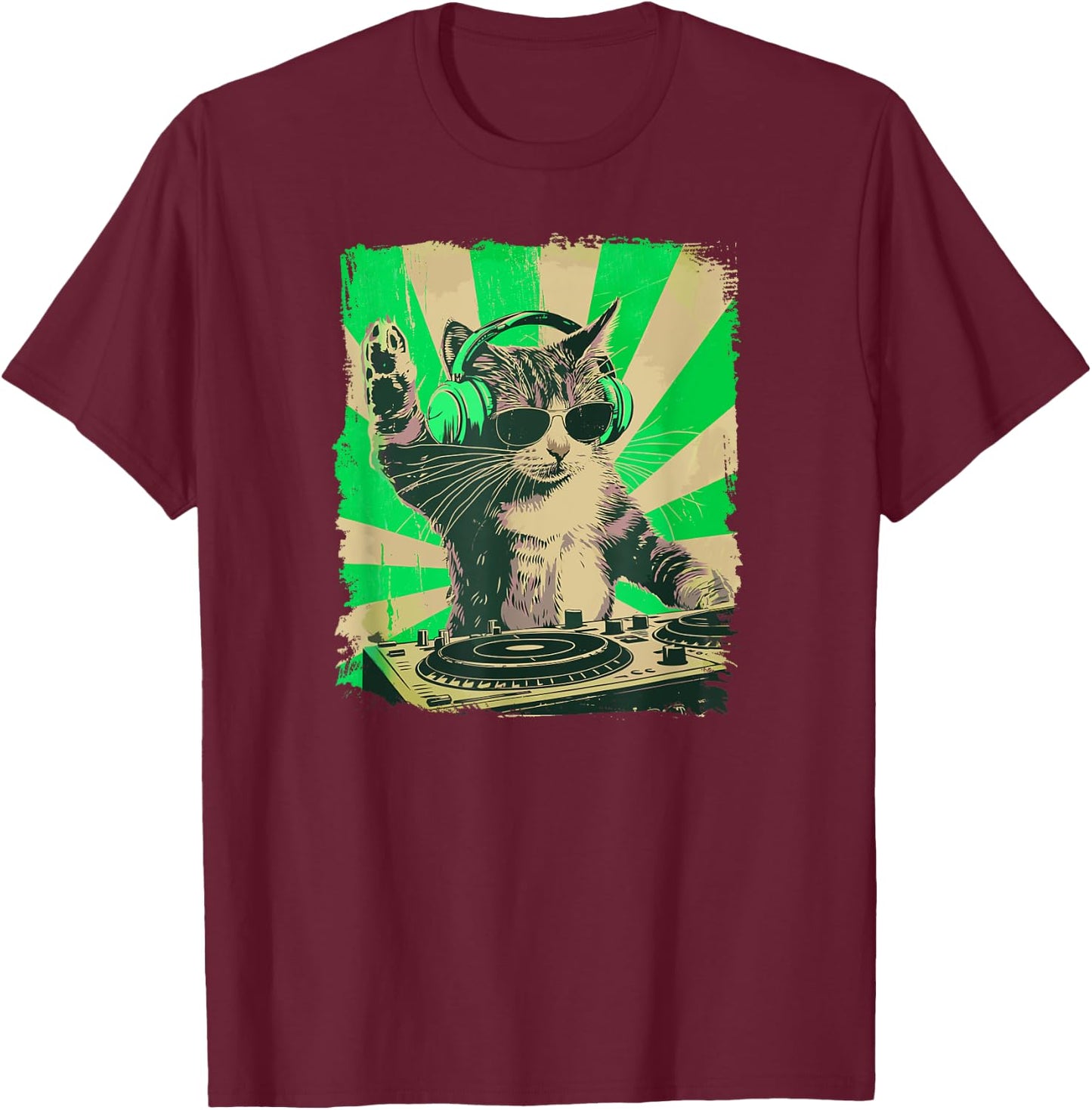 DJ Cat Disco Funny Sound Tech Headphone Techno Music Women T-Shirt - T-Shirt | Maroon