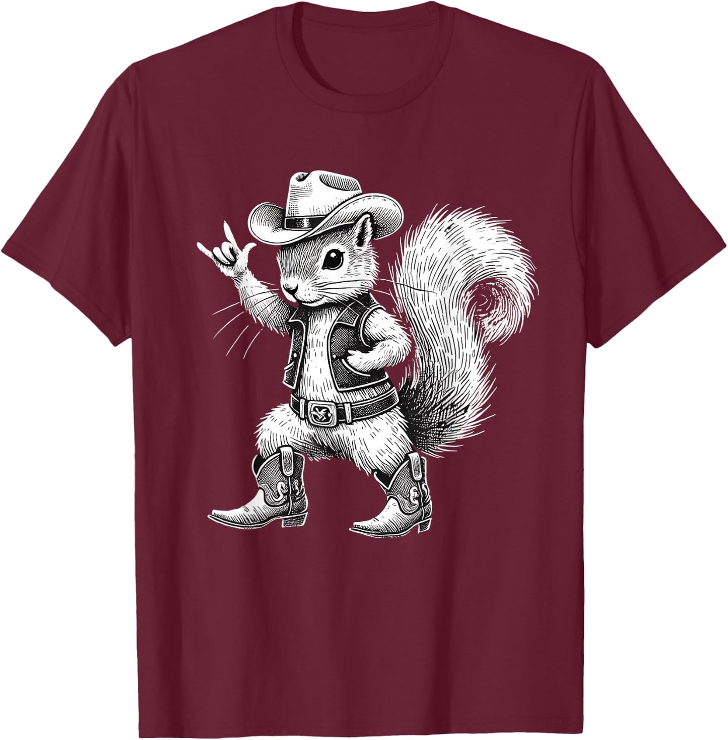 Vintage Squirrel Funny Cowboy Cowgirl Western Country Animal T-Shirt - T-Shirt | Maroon